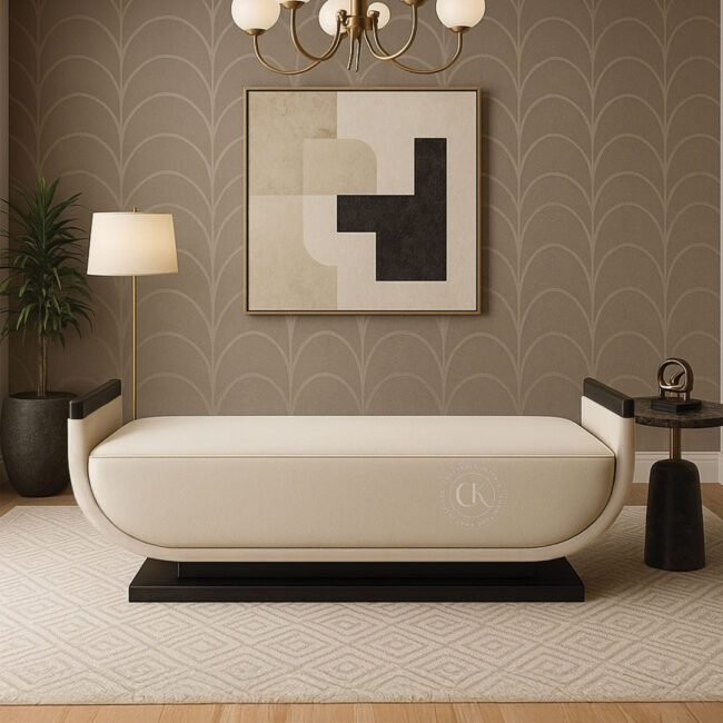 Crescent Sheesham Wood Recamier In Beige Color (1)