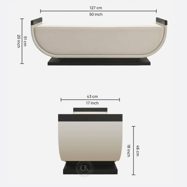 Crescent Sheesham Wood Recamier In Beige Color (2)