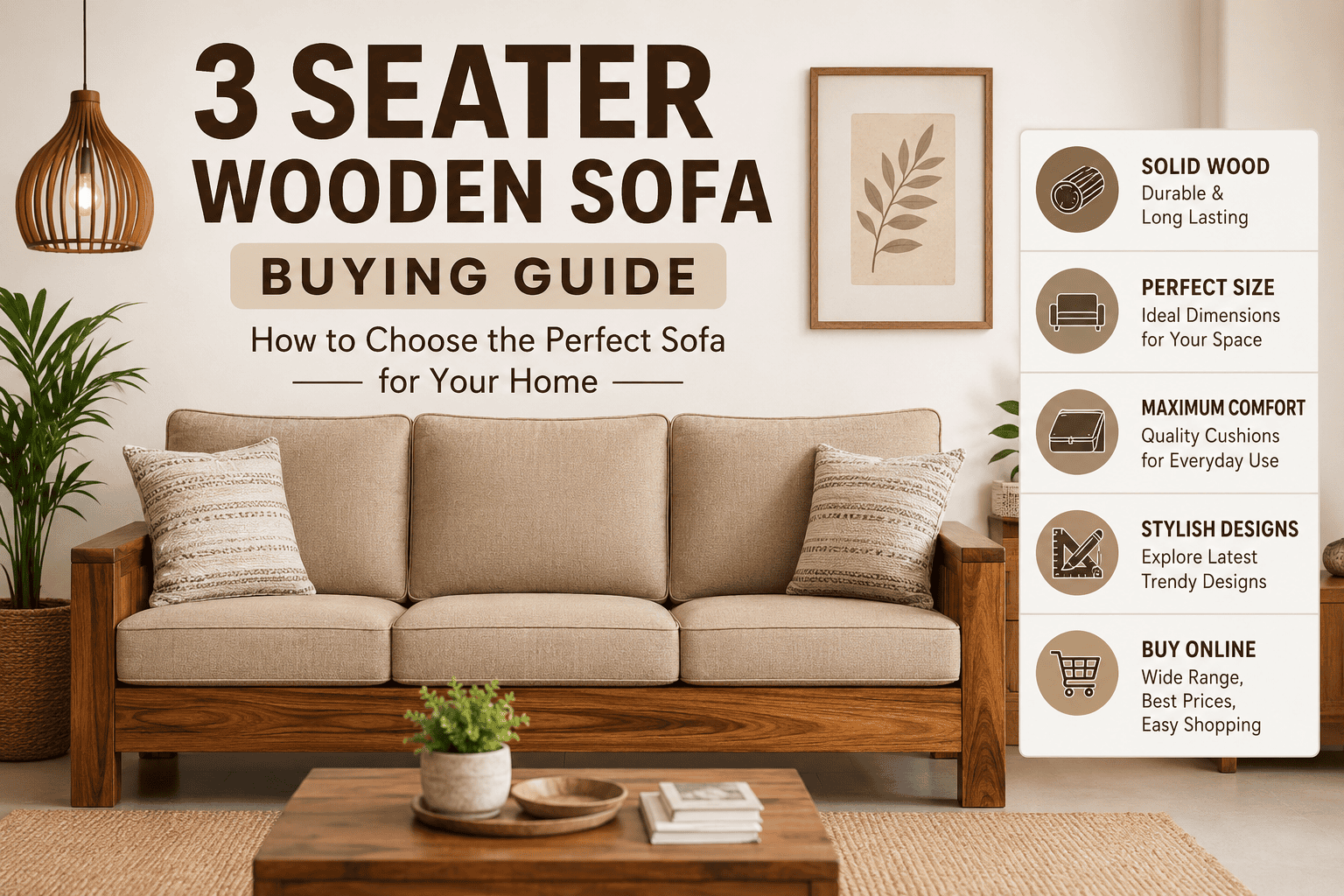 3 seater wooden sofa